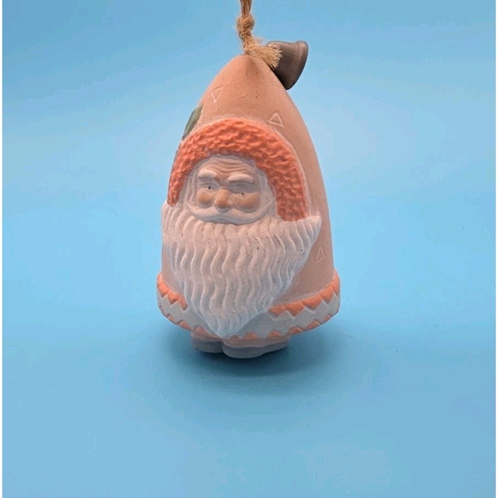 Vintage Ceramic Peachy Santa Bell Ornament With Boots 3.5"